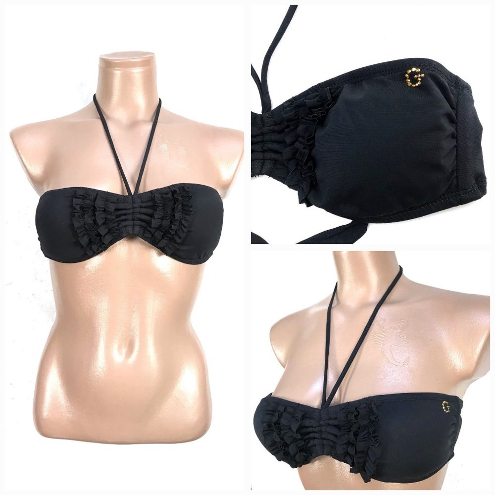 Guess ruffled Logo swim black top
